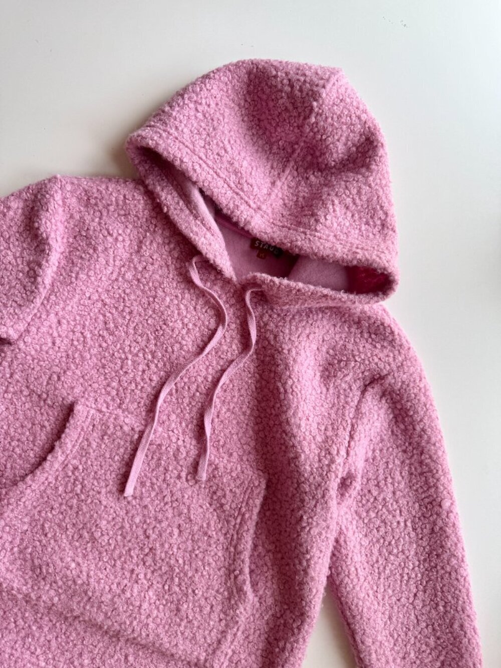 STAUD Rosebud Pink Faux Fur Hooded Teddy Bear Hoodie Sweater, Size XS - Picture 6 of 14